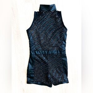 Weissman child size medium faux leather and sparkle performance biketard